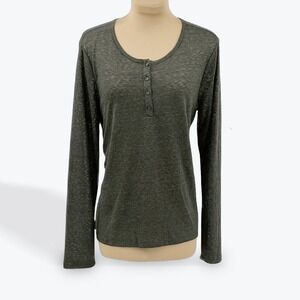 Bobeau Womens Small Long Sleeve Henley‎ Top Green Casual Basic Tee